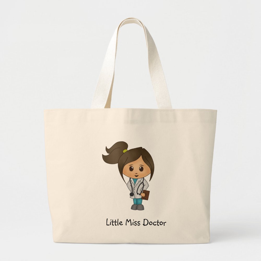 little miss doctor cute brunette large tote bag r201b2765aece4d6491e32b12906f5bf7 v9w72 8byvr 1000 - Doctor Gifts Shop