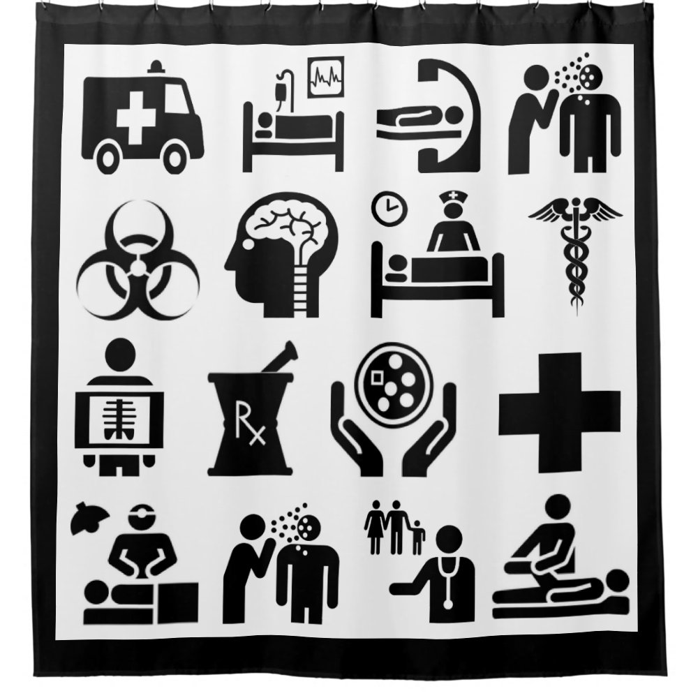 medical icons bold black and white design shower curtain r18742f9712644d09b47e655cab6a6277 jupph 1000 - Doctor Gifts Shop