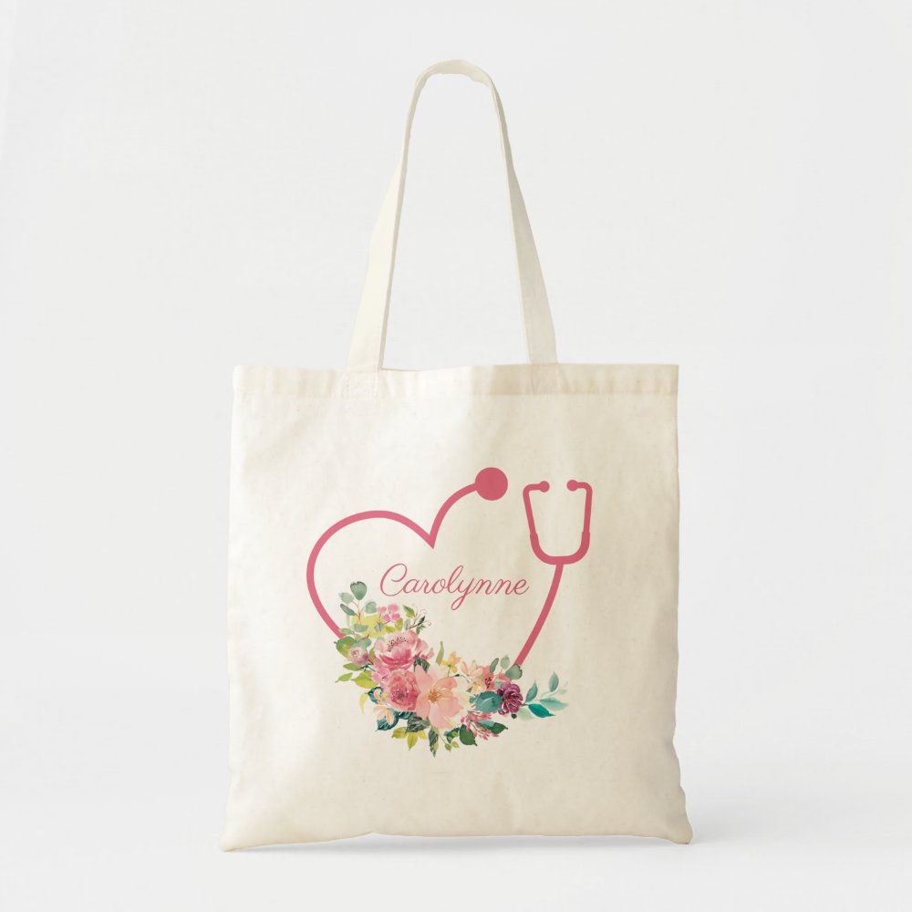 pink floral stethoscope heart medical nurse doctor tote bag r7bca6e63328945d5814715f46d510965 v9w6h 8byvr 1000 - Doctor Gifts Shop